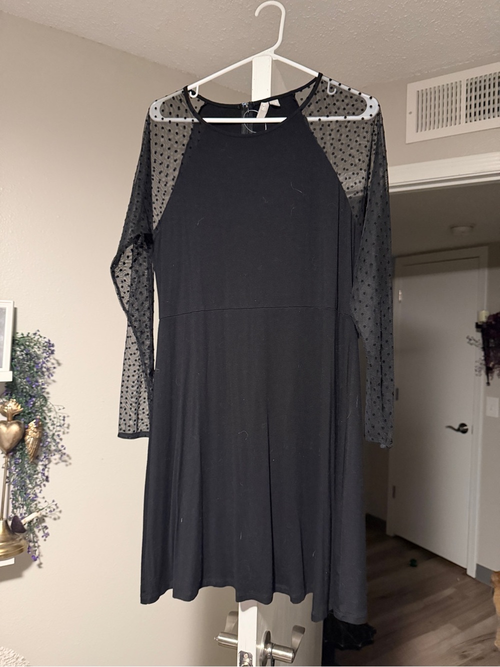 ASOS Black Mini Dress with Sheer Polka-Dot Sleeves